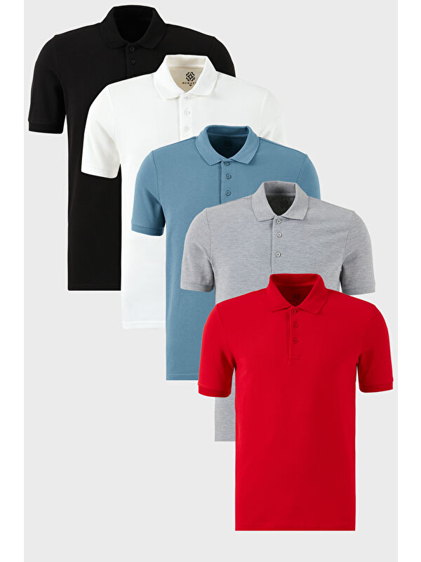 Buratti Pamuklu Regular Fit Düğmeli Polo Yaka 5'li Paket %100 Pamuk Tişört 5902127S5