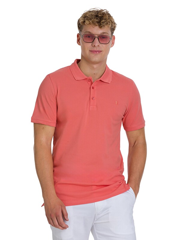 Hatemoğlu Pembe Regular Fit 100% Pamuklu Polo Yaka Tişört