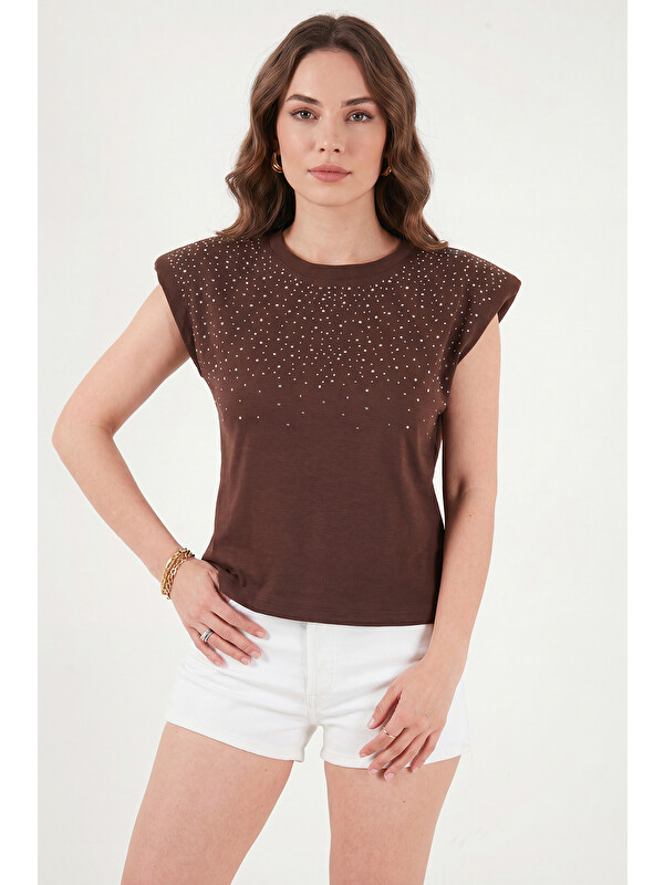 Lela Pamuklu Regular Fit Taş Detaylı Bluz 5866945
