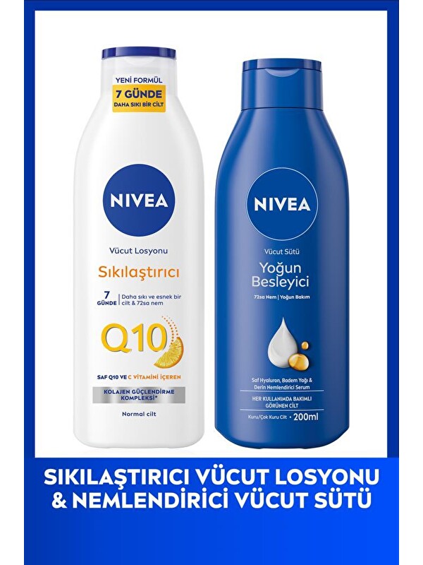 NIVEA Q10 7 Günde Sıkılaştırıcı Vücut Losyonu 250ml ve Yoğun Besleyici Bakım Sütü 200ml, Kuru Cilt