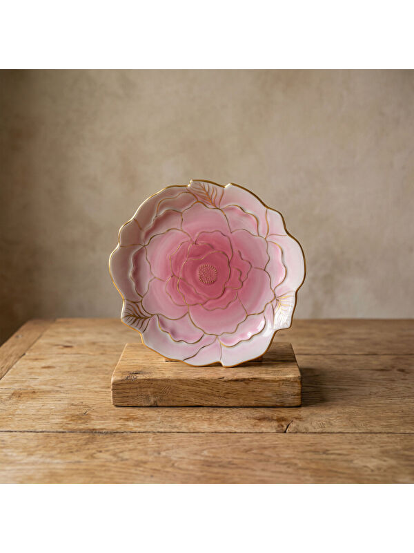GÜRAL PORSELEN Rose Premium El Dekoru Dekoratif Porselen Tabak 21 cm