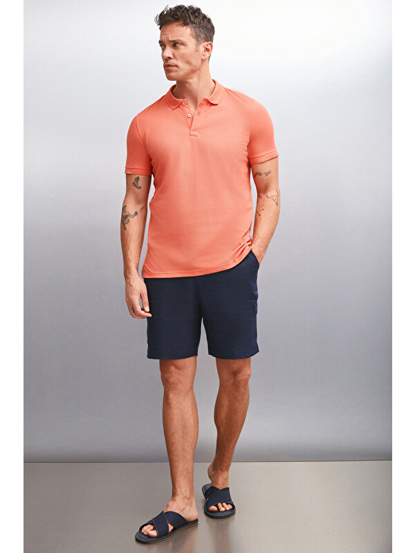GRIMELANGE MARTEN Erkek %100 Pamuk Kısa Kollu Regular Fit NARÇİÇEĞİ Polo Yaka T-shirt