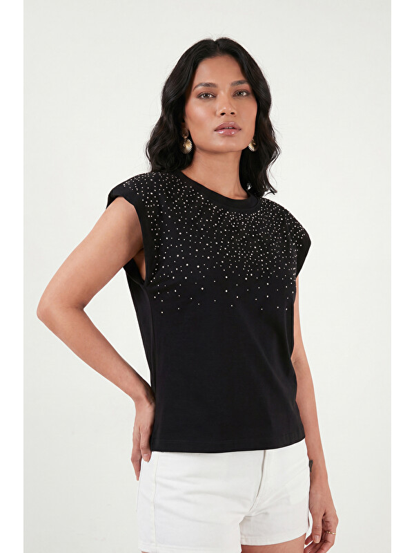 Lela Pamuklu Regular Fit Taş Detaylı Bluz 5866945