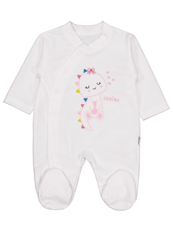 Albimini Minidamla Zürafa Nakış Çıtçıtlı 1-6 Ay Tulum - Ekru 1-3 Ay