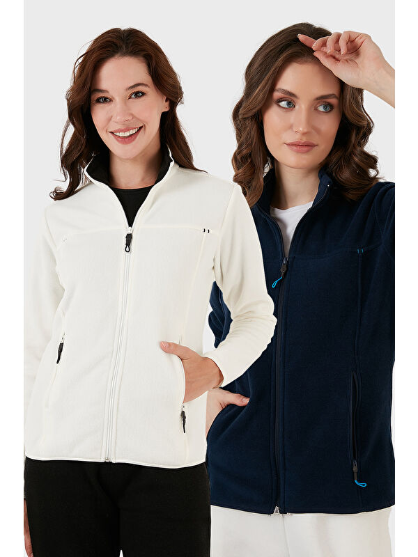 Lela Slim Fit Anti-Pilling Tüylenme Yapmayan Fermuarlı Cepli Hırka 2' li Paket Polar 5907002S2
