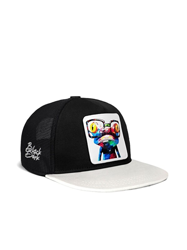 BlackBörk Hip Hop Kids Bukalemun Logolu Beyaz-Siyah Çocuk Trucker Şapka