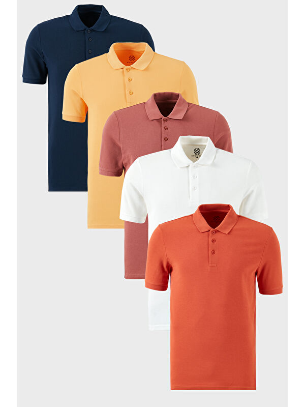 Buratti Pamuklu Regular Fit Düğmeli Polo Yaka 5'li Paket Tişört 5902127S5