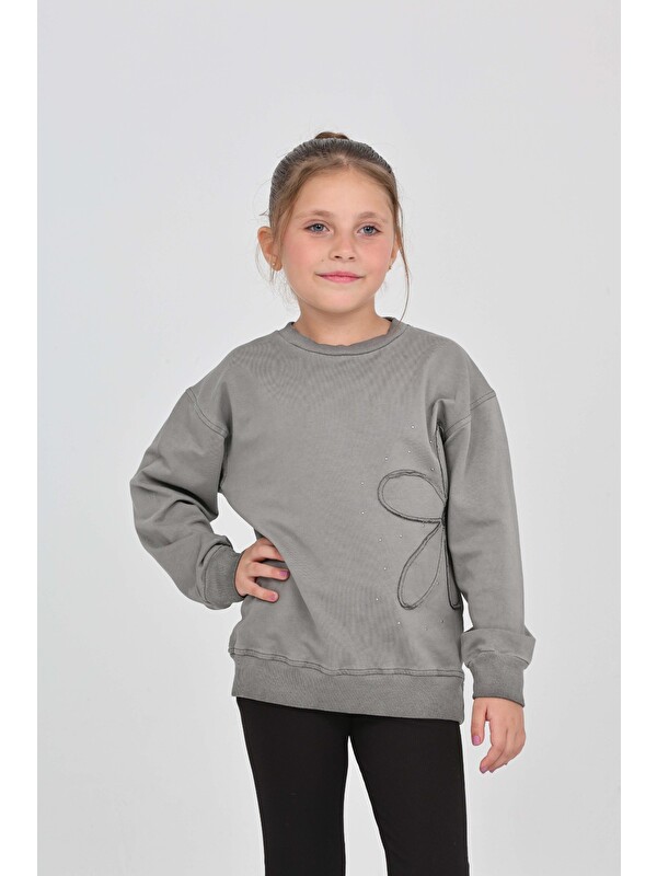 Toontoykids Kız Çocuk Çiçek Nakışlı Sweatshirt