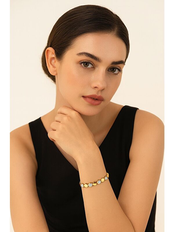New Obsessions Zirkon Taşlı Gold Petek Model Vip Bileklik
