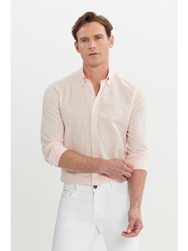 AC&Co / Altınyıldız Classics Erkek Yavruağzı %100 Pamuk Slim Fit Düğmeli Yaka Gömlek