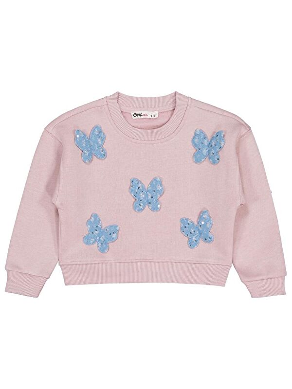 Civil Girls Kelebek Aksesuarlı 2-5 Yaş Sweatshirt - Pembe 5-6 Yaş