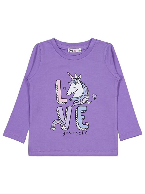 Civil Girls Baskılı 2-5 Yaş Sweatshirt - Lila 5-6 Yaş
