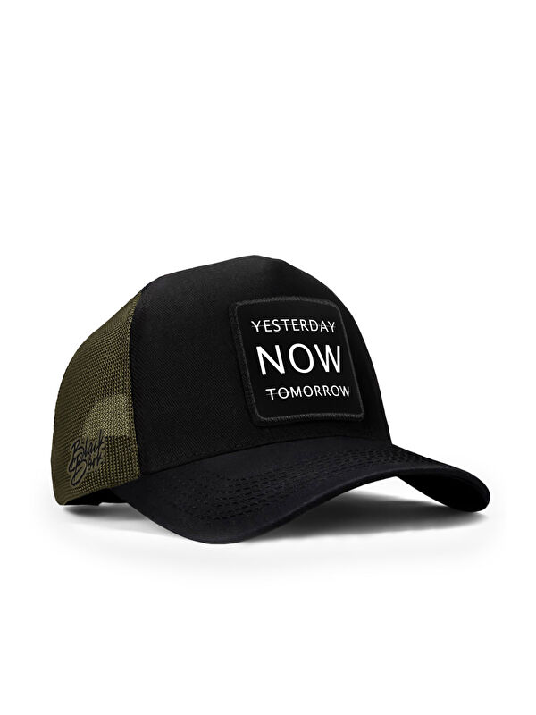 BlackBörk Yesterday Now Tomorrow Logolu Siyah-Haki Trucker Şapka