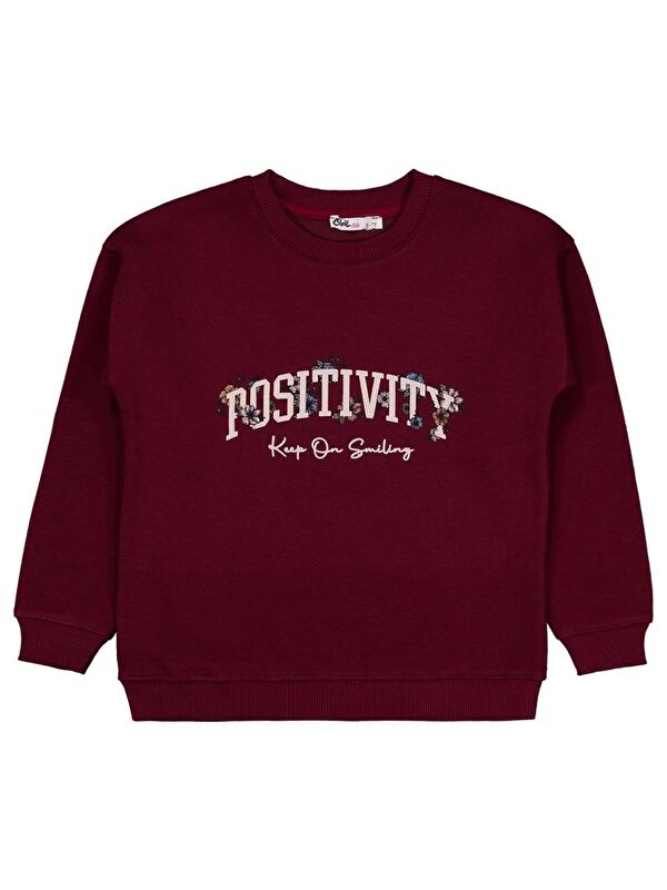 Civil Girls POSSITIVE Baskılı 6-9 Yaş Sweatshirt - Bordo 7-8 Yaş