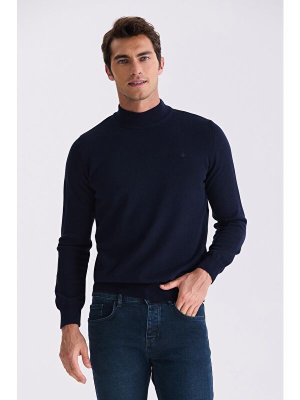 JAKAMEN Lacivert Slim Fit Yarım Balıkçı Triko Kazak