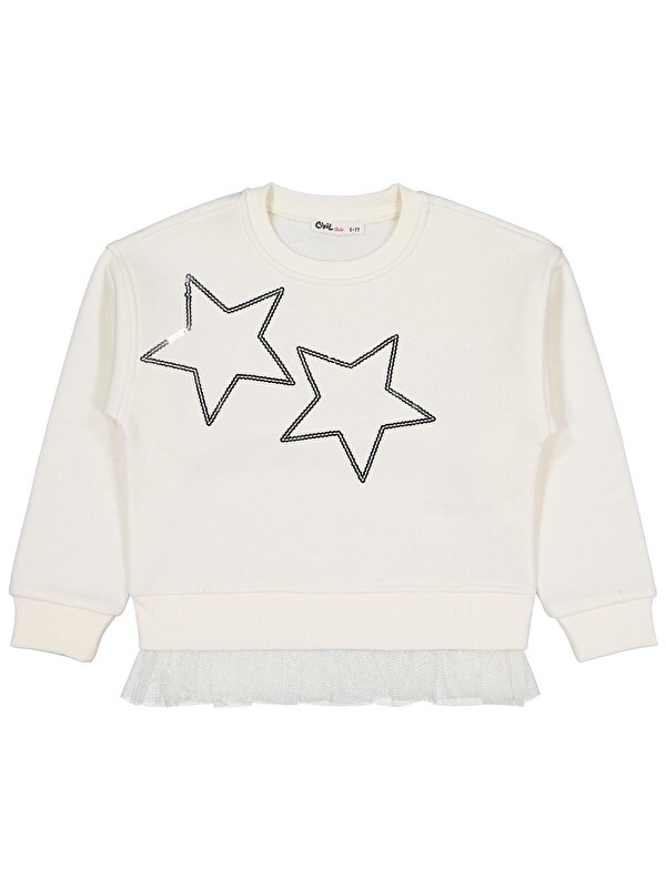 Civil Girls Yıldız Baskılı 10-13 Yaş Sweatshirt - Ekru