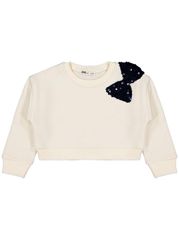 Civil Girls Pullu Fiyonklu 2-5 Yaş Sweatshirt - Ekru 5-6 Yaş