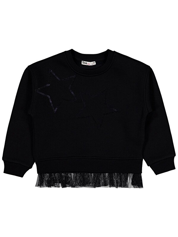 Civil Girls Yıldız Baskılı 10-13 Yaş Sweatshirt - Siyah