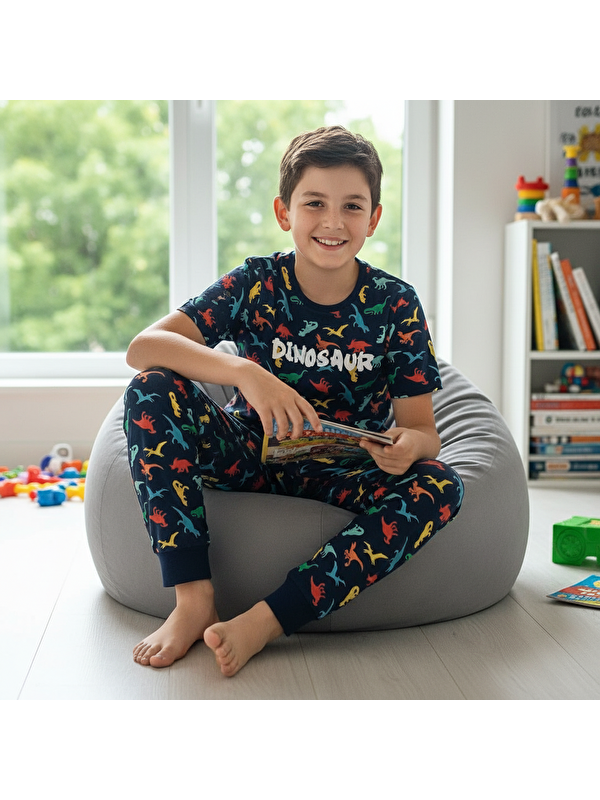Bonbon Çocuk Dinozor Baskılı Lacivert Renk 2'Li Takım Cb1056