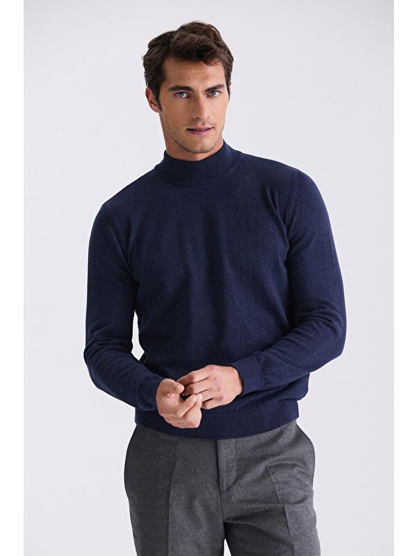 JAKAMEN İndigo Slim Fit Yarım Balıkçı Triko Kazak