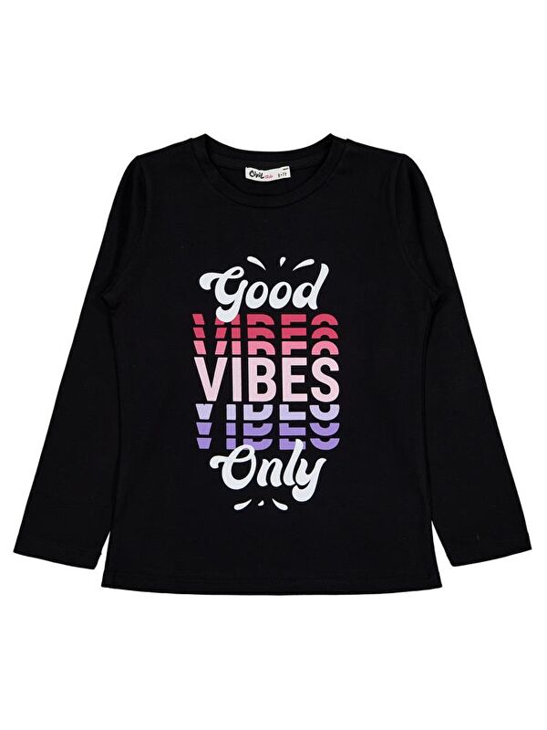 Civil Girls Good Vibes Only Baskılı 6-9 Yaş Sweatshirt - Siyah 6-7 Yaş