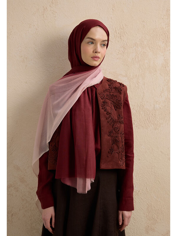 Fresh Scarfs Modal Degrade Şal Bordo-Pudra