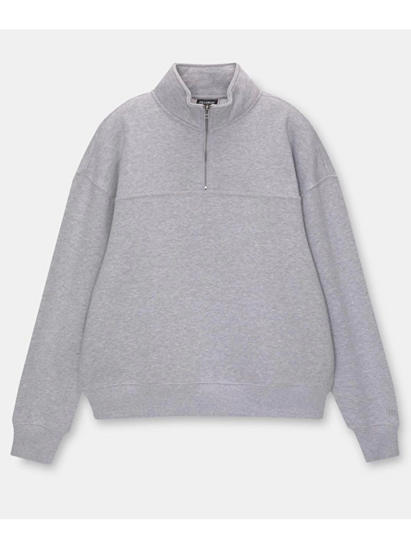 Jane's Oversize Yarım Farmuarlı Yakalı Basic SweatShirt - Gri