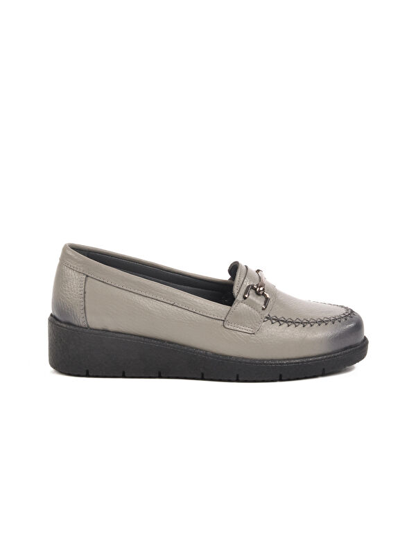 Gri Hakiki Deri Kadın Casual Ayakkabı BB095 Z - Görsel 2