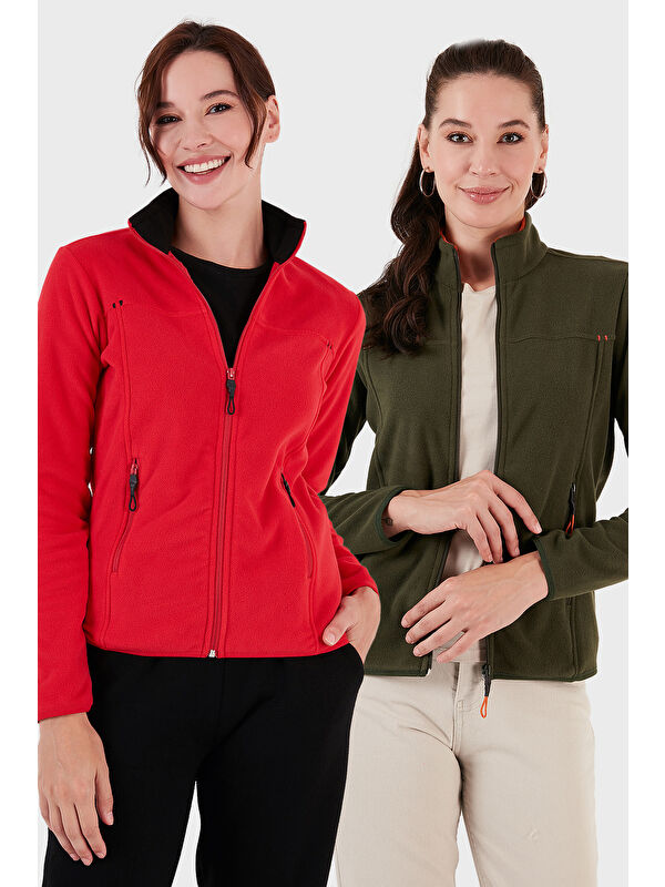 Lela Slim Fit Anti-Pilling Tüylenme Yapmayan Fermuarlı Cepli Hırka 2' li Paket Polar 5907002S2