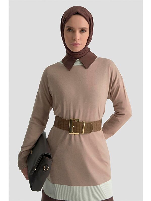 ARMİNE Color Block Triko Tunik 25Kd6018 Vizon