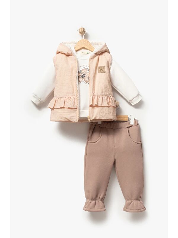 Jikko Baby Fırfırlı Yelekli Çiçek Baskılı 3’lü Bebek Takımı 8172