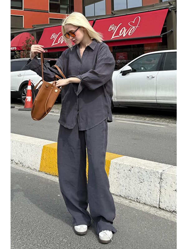 Madmext Füme Basic Kadın Gömlek Pantolon İkili Takım Mg2352
