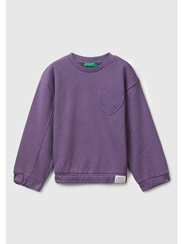 United Colors Of Benetton Kız Çocuk Mor Dikiş Detaylı Kalpli Yama Cepli Regular Fit Sweatshirt