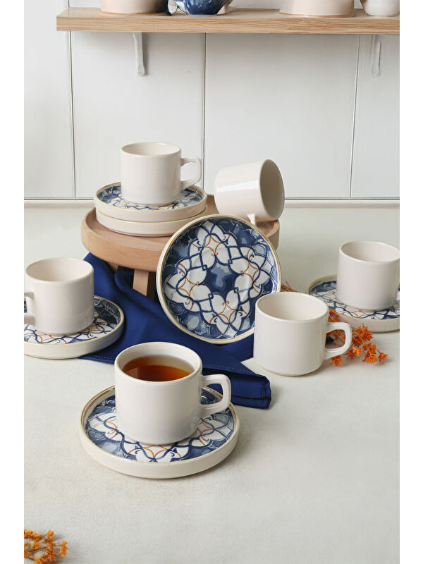 Keramika Wave Flow Stackable Çay Takımı 12 Parça 6 Kişilik