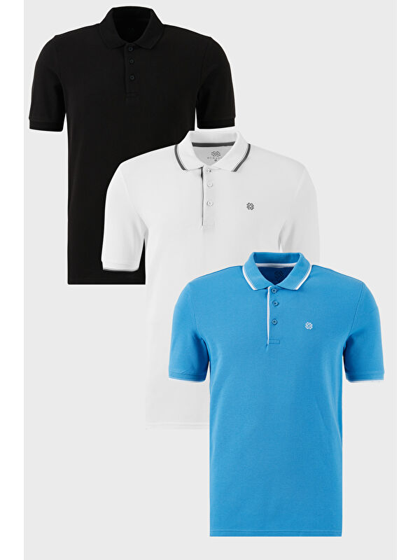 Buratti Pamuklu Regular Fit Düğmeli Polo Yaka 3'lü Paket %100 Pamuk Tişört 590211827S3