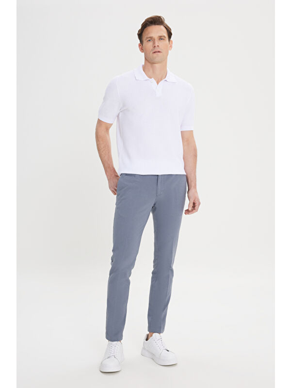 AC&Co / Altınyıldız Classics Erkek Petrol Slim Fit Dar Kesim Yan Cepli Pamuklu Esnek Armürlü Pantolon
