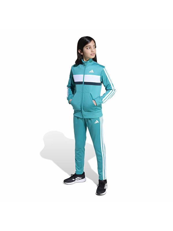 Adidas 3 Stripes Tiberio Çocuk Turkuaz Dik Yaka Eşofman Takımı