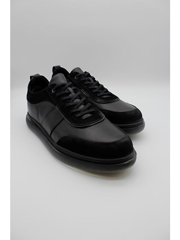 Siyah Hakiki Deri Termo Taban Bağcıklı Casual Ayakkabı 1033235117 - Görsel 3