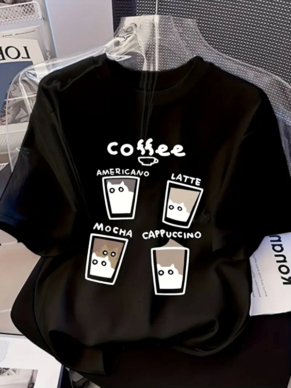 Jane's Baskılı Oversize Bisiklet Yaka T-shirt - Siyah