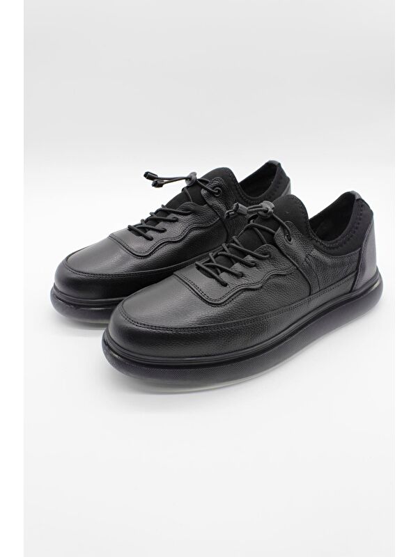 Siyah Hakiki Deri Termo Taban Bağcıklı Casual Ayakkabı 1033235119 - Görsel 3