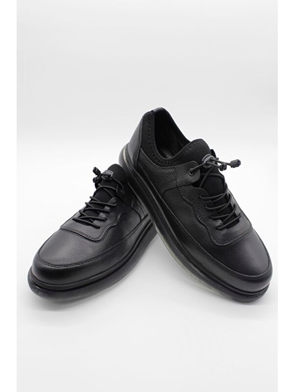 Siyah Hakiki Deri Termo Taban Bağcıklı Casual Ayakkabı 1033235119 - Görsel 4