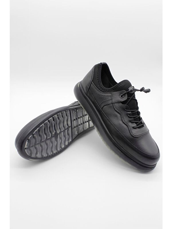 Siyah Hakiki Deri Termo Taban Bağcıklı Casual Ayakkabı 1033235119 - Görsel 6