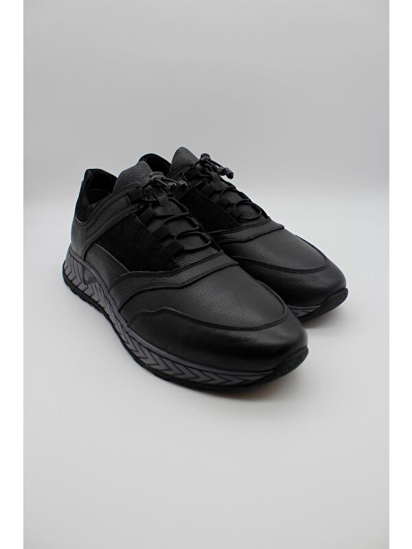 Siyah Hakiki Deri Termo Taban Bağcıklı Casual Ayakkabı 1033235115 - Görsel 4