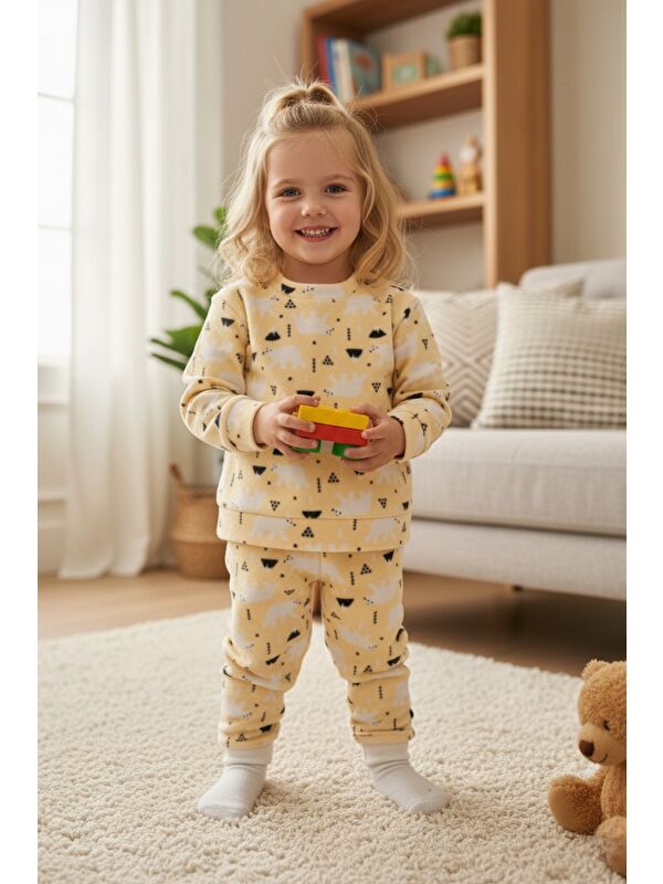 Fullamoda Ev Desenli Polar Unisex Çocuk Pijama Takımı