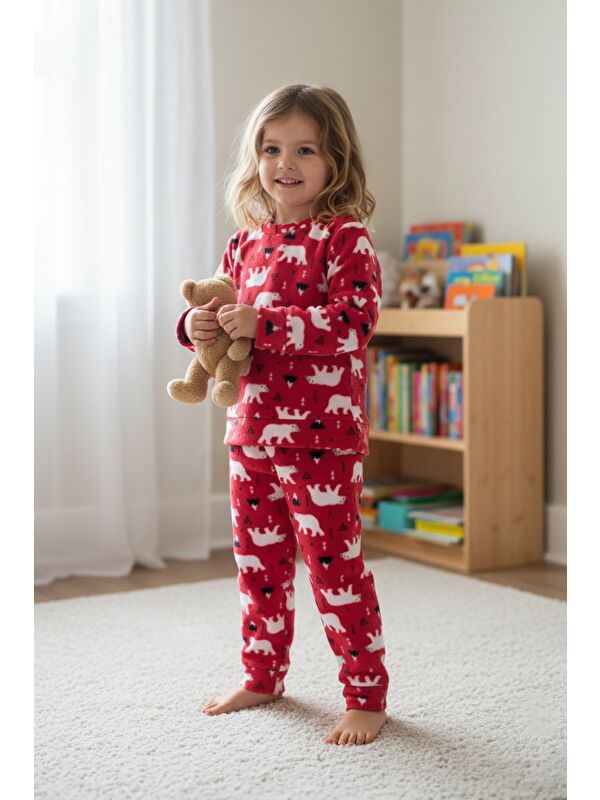 Fullamoda Ev Desenli Polar Unisex Çocuk Pijama Takımı
