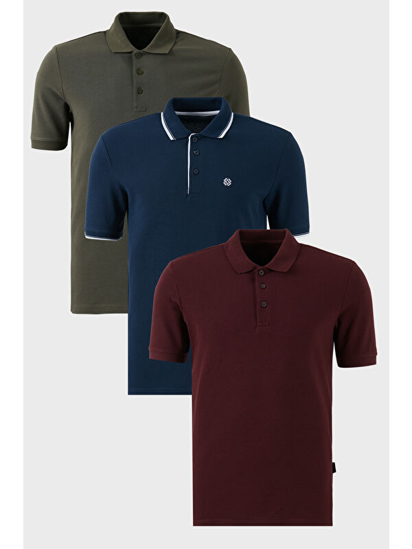 Buratti Pamuklu Regular Fit Düğmeli Polo Yaka 3'lü Paket %100 Pamuk Tişört 590211827S3
