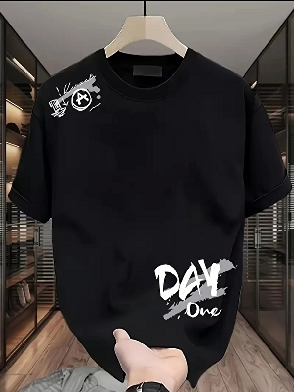 Jane's Baskılı Oversize Bisiklet Yaka T-shirt - Siyah