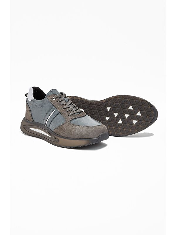 Gri Hakiki Deri Bağcıklı Casual Ayakkabı 1033240152 - Görsel 5