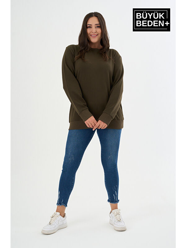 Süperlife Kadın Büyük Beden Bisiklet Yaka İnce Sweatshirt SPR24BSWK56