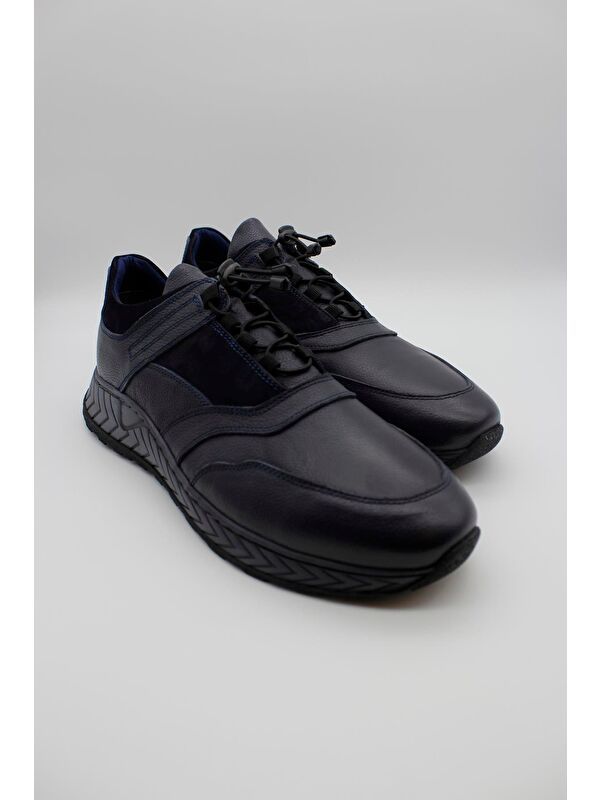 Koyu Lacivert Hakiki Deri Termo Taban Bağcıklı Casual Ayakkabı 1033235115 - Görsel 4